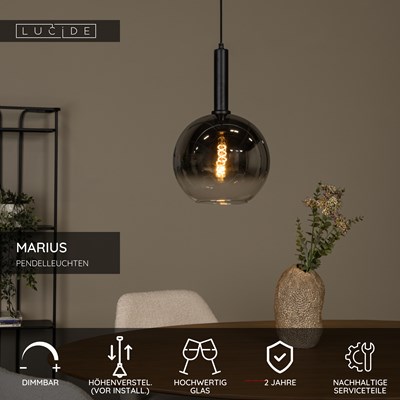 Lucide MARIUS - Pendelleuchten - Ø 30 cm - 1xE27 - Schwarz